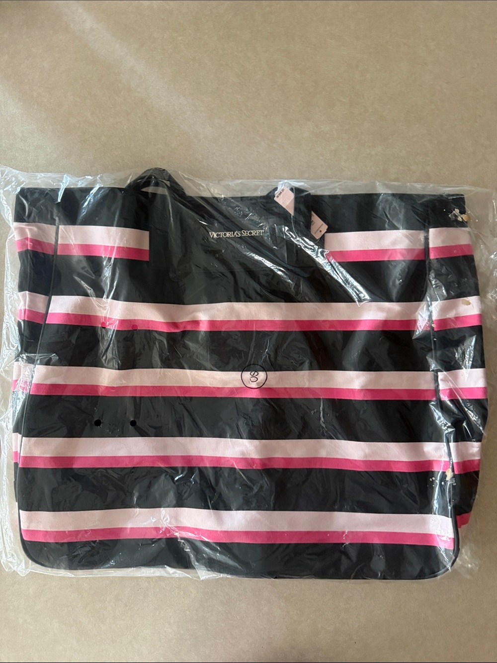 Victoria's Secret Black with Pink Striped Large Tote